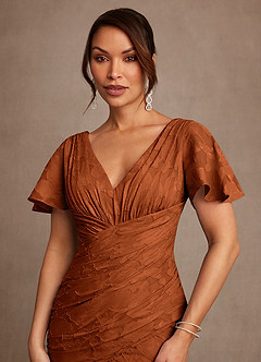 Azazie Jolene Mother of the Bride Dresses Burnt Orange Mermaid Pleated Floral Burnout Dress image5