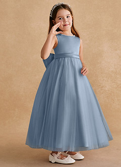 Azazie Cookie Flower Girl Dresses Dusty Blue A-Line Bow Tulle Dress image2