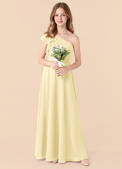 Azazie Arabella Junior Robe Trapèze en Mousseline de soie Rayé Sorbet Citron image5