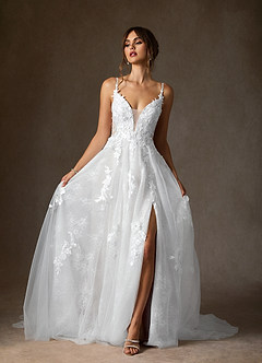 Azazie Monda Hochzeitskleider A-Linie Spitze Tüll Kleid Diamantweiß image3