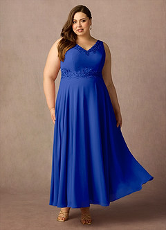 Azazie Devana Mother of the Bride Dresses Royal Blue A-Line Sequins Chiffon Dress image13