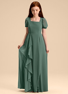 Azazie Priya Junior Abito A-Line in Chiffon Blusa Muschio Marino image5
