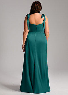 Azazie Frostine Bridesmaid Dresses Peacock A-Line Bow Stretch Satin Dress image13