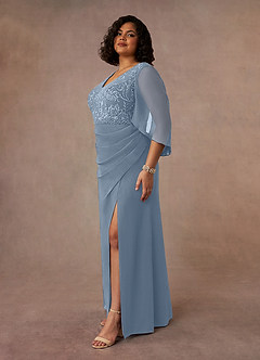 Azazie Laina Mother of the Bride Dresses Dusty Blue Mermaid Lace Chiffon Dress image8