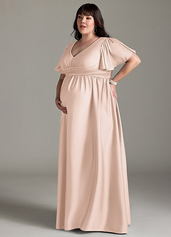 Azazie Verna Maternity Bridesmaid Dresses A-Line Ruched Stretch Satin Floor-Length Dress image14