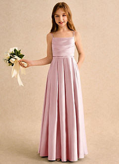 Azazie Reia Girls Formal Venta Final Vestido de Powder Blue de Satin Mate de Corte en A con Plisado image4