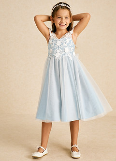 Azazie Sunnie Flower Girl Dresses Sky Blue A-Line Lace Tulle Dress image4