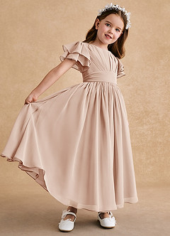 Azazie Ali Flower Girl Dresses English Rose A-Line Pleated Chiffon Dress image6