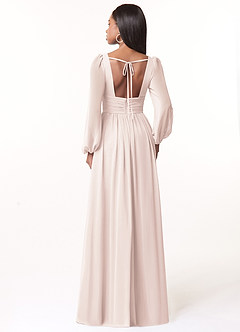 Azazie Norah Bridesmaid Dresses Rose Petal A-Line V-Neck Long Sleeve Chiffon Dress image2