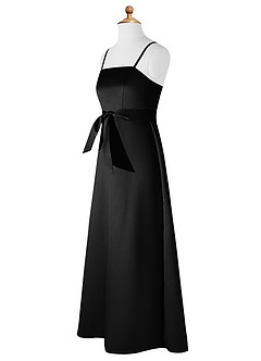 Azazie Anina Junior Vestido de Negro de Satin Mate de Corte En A con Lazo image9