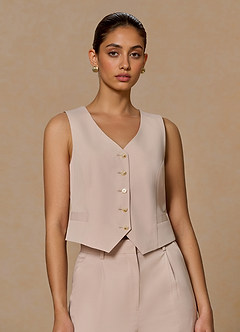 front Margaret Tan Cotton Linen Blend Vest