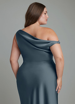 Azazie Emerson Robes de demoiselle d'honneur Robe Sirène en Satin extensible Épaules dénudées Violet Crépusculaire image13