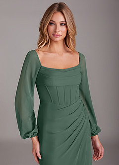 Azazie Charissa Bridesmaid Dresses Sea Moss Sheath Long Sleeve Chiffon Dress image7