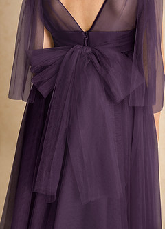 Azazie Dori Robe Demoiselle D'honneur Fillette Robe Trapèze en Tulle Rayé Prune image7