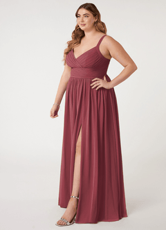Azazie Chanel Robes de demoiselle d'honneur Robe Trapèze en Mousseline de soie Plissée Merlot image10