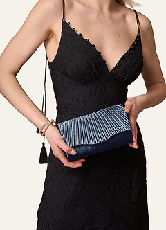 front Matching Color Pleated Metallic Satin Envelope Clutch