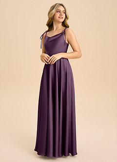 Azazie Popsy Junior Plum A-Line Bow Stretch Satin Dress image4