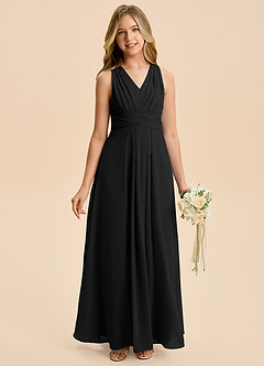 Azazie Kirsten Junior A-Linie Plissee Chiffon Kleid Schwarz image2