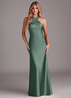 Azazie Doretta Vestidos de damas de honor Vestido de Eucalipto de Satén Elástico de Corte Sirena con Plisado image1