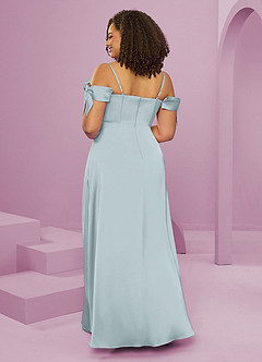 Barbie ♥ Azazie Bridesmaid Dresses Mist A-Line Off the Shoulder Stretch Satin Dress image2