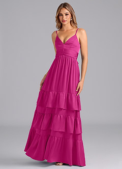Azazie Nathalia Bridesmaid Dresses Fuchsia A-Line Pleated Stretch Satin Dress image5