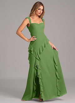 Azazie Sloane Vestidos de damas de honor Vestido Albahaca de Gasa de Línea A con Escote corazón image3