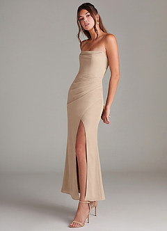 Azazie Leonis 신부 들러리 드레스 인어 스트랩리스 쉬폰 발목 길이 드레스 image3