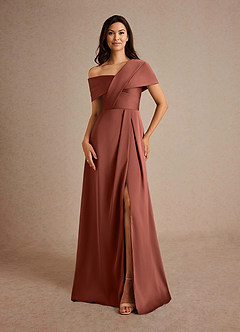 Azazie Milton Abiti per la Madre della Sposa Abito A-Line in Raso Elasticizzato Plissettato Auburn image5