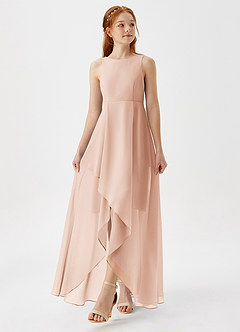 Azazie Lizette Junior Vestido de Rosa Inglesa de Gasa de Corte en A con Plisado image4