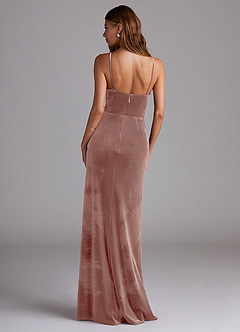 Azazie Maci Bridesmaid Dresses Rustic Rose Sheath Pleated Velvet Dress image2