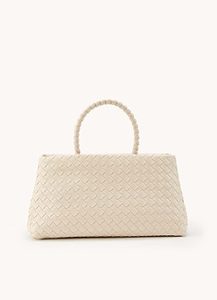 front Faux Leather Woven Structured Handbag