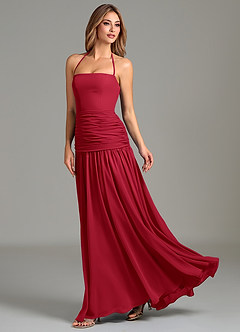 Azazie Vashti Brautjungfernkleider A-Linie Chiffon Kleid Scharlachrot image5