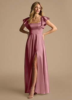 Azazie Bondi Bridesmaid Dresses Vintage Mauve A-Line Bow Metallic Satin Dress image4