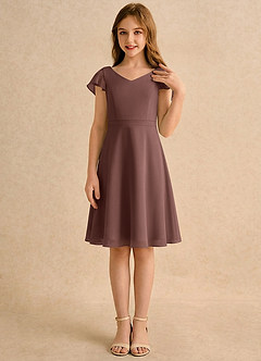 Azazie Narin Girls Formal Flower Girl Dresses Espresso A-Line with Sleeves Chiffon Dress image4