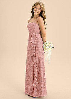 Azazie Kaylee Junior Abito A-Line in Burnout Floreale Con Cintura Rosetta image5