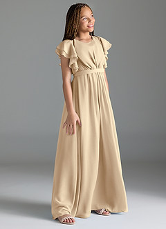 Azazie Daphne Junior Champagne A-Line Pleated Chiffon Dress image3