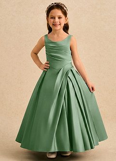 Azazie Audrey Robe Demoiselle D'honneur Fillette Robe Trapèze en Mat Satiné Plissée Matcha image1