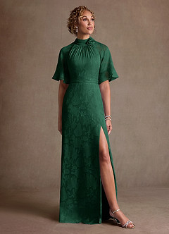 Azazie Hypatia 신부의 어머니 드레스 쉬스 주름진 플로럴 번아웃 플로어 길이 드레스 image5