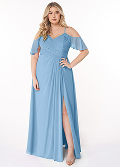Azazie Dakota Bridesmaid Dresses Powder Blue A-Line V-Neck Pleated Chiffon Dress image6