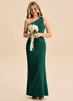 Azazie Akilah Junior Emerald Sheath Pleated Stretch Satin Dress image4