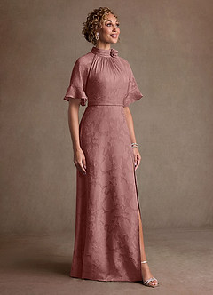 Azazie Hypatia 신부의 어머니 드레스 쉬스 주름진 플로럴 번아웃 플로어 길이 드레스 image4