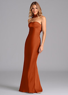 Azazie Lusinda Brudtärnklänningar Klä av Sjöjungfru i Stretch Satin Axelbandslös Bränd Apelsin image1