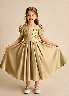 Azazie Miriam Robe Demoiselle D'honneur Fillette Robe Princesse en Mat Satiné Plissée Or image5