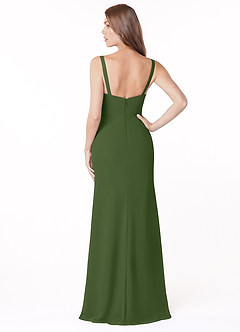 Azazie Salma Robes de demoiselle d'honneur Robe Fourreau en Mousseline de soie Fente Latérale Olive image2