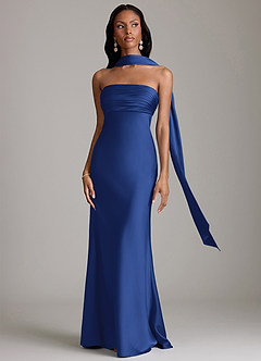 Azazie Saylor Vestidos de damas de honor Vestido de Azul Real de Satén Elástico de Corte Sirena con Sin tirantes image9