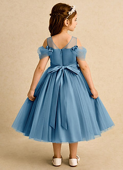 Azazie Juni Flower Girl Dresses Steel Blue Ball-Gown Pleated Tulle Dress image2