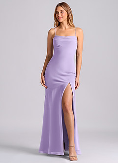 Azazie Grata 신부 들러리 드레스 인어 주름진 쉬폰 바닥 길이 드레스 image1