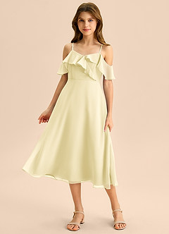 Azazie Kamilla Junior Abito A-Line in Chiffon a Spalla Scoperta Sorbetto Al Limone image1