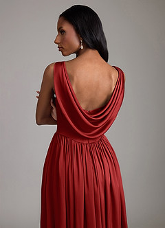 Azazie Novi Bridesmaid Dresses Pomegranate A-Line with Pockets Stretch Satin Dress image4