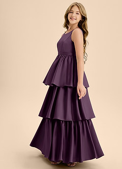 Azazie Meadowyn Junior Plum A-Line Bow Stretch Satin Dress image5